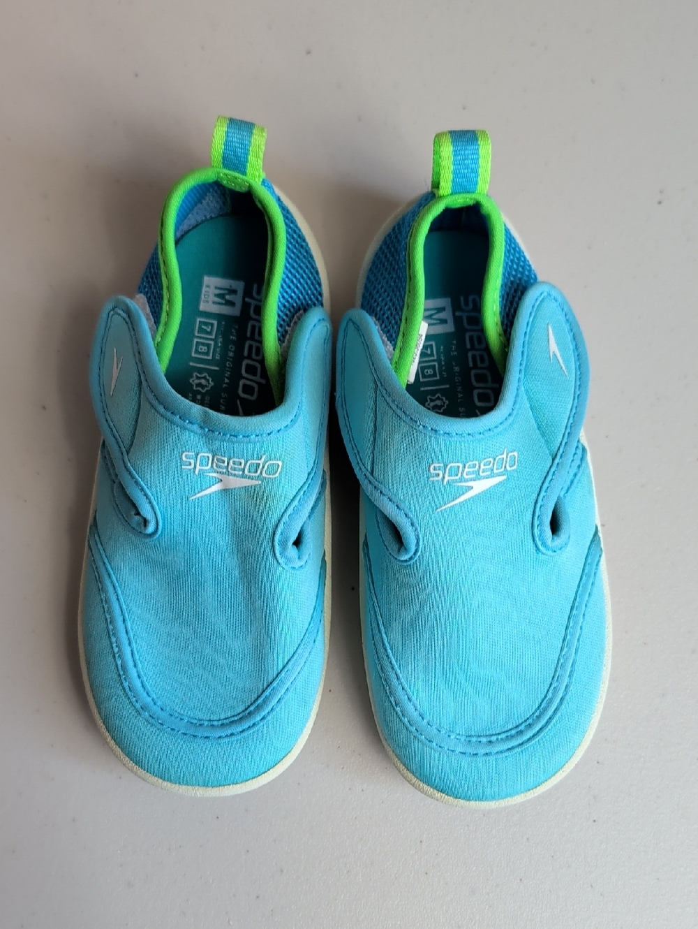 Speedo Kids Water Shoes in Aqua Blue with Neon Green Trim